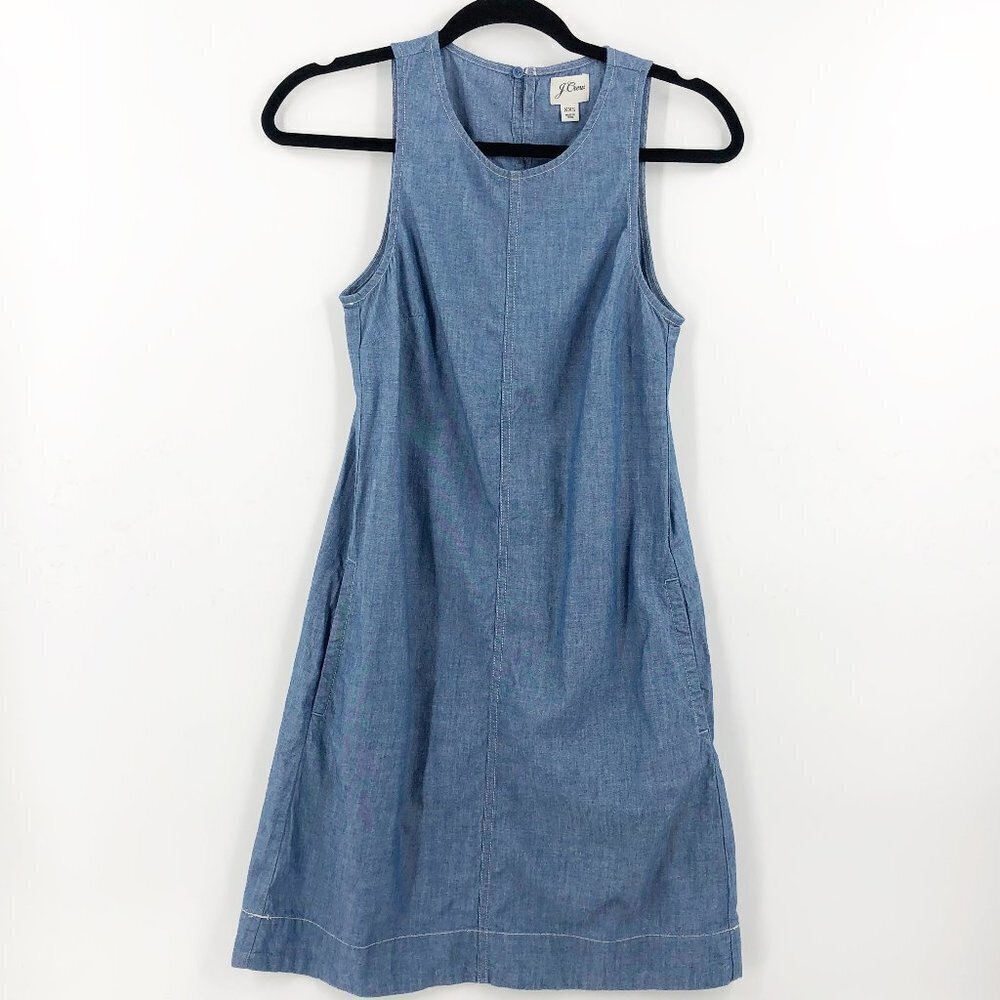 ✅ J. Crew Button Back Chambray‎ Shift Dress AW338 XXS